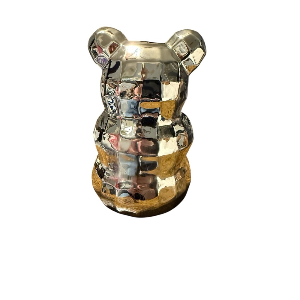 Modern Geometrical Metallic Silver Ceramic Teddy Bear Figure Home Decor - Picture 4 of 5